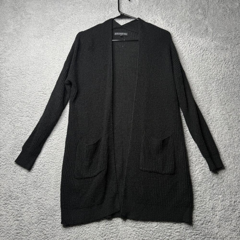 Elite Collection Cardigan Women's Large Black Knit Sweater